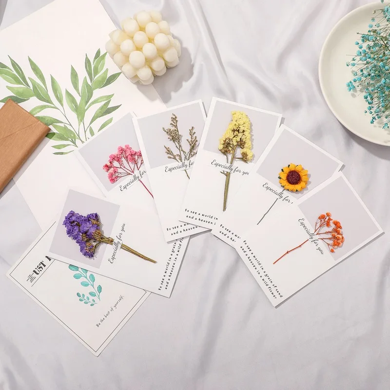 5Pcs/Set Dry Flower Greeting Card Letter Papers Envelopes Wedding Invitation Card Handmade Postcard Gift Cards Thank You Card