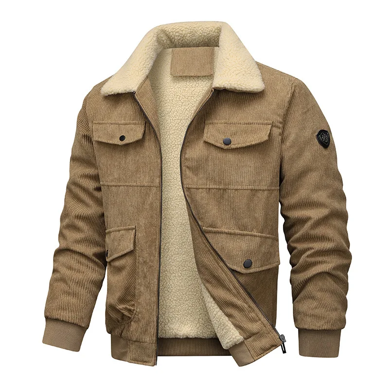 8XL New Winter Men Multiple Pockets Corduroy Down Jackets Man Fleece Thicker Warm Parkas Casual Tooling Jackets Male Loose Coats