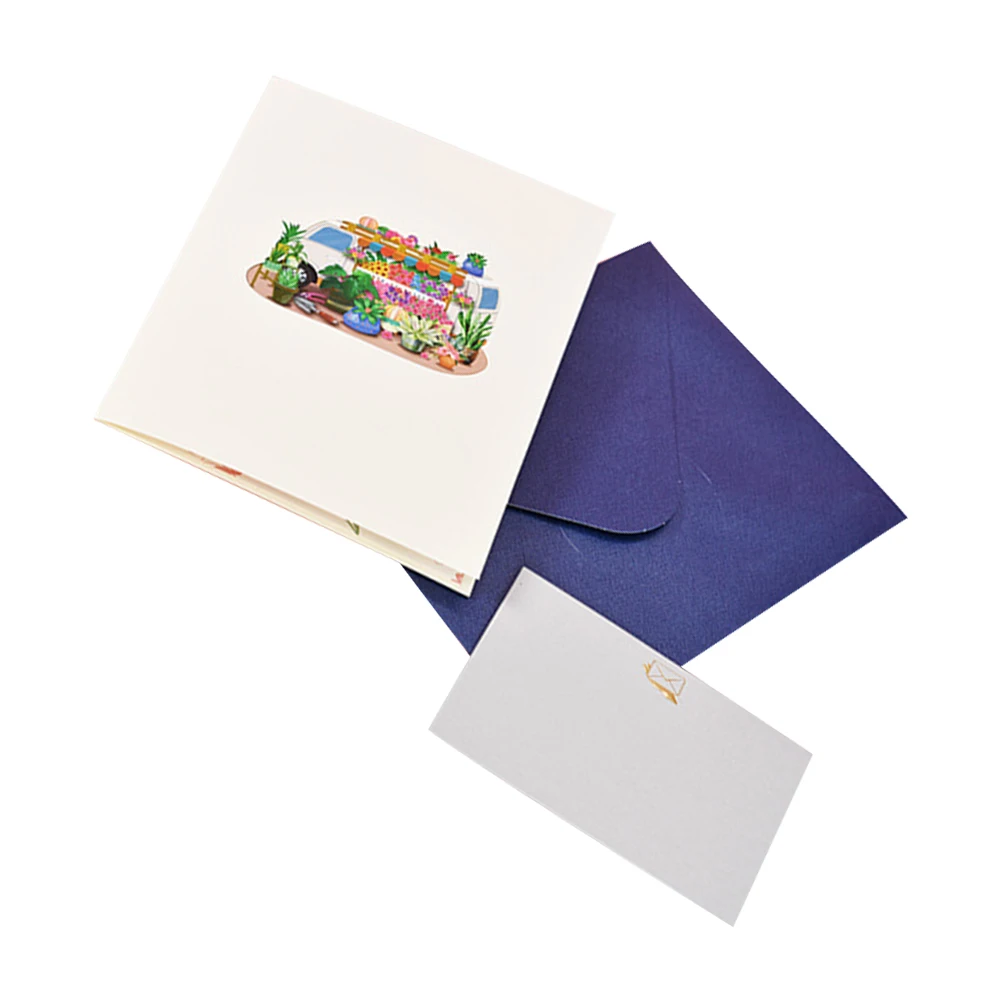 

3pcs 3D Flower Car Greeting Cards Birthday Supplies Pop up Blessing Festival Premium Paper Smooth Writing Special