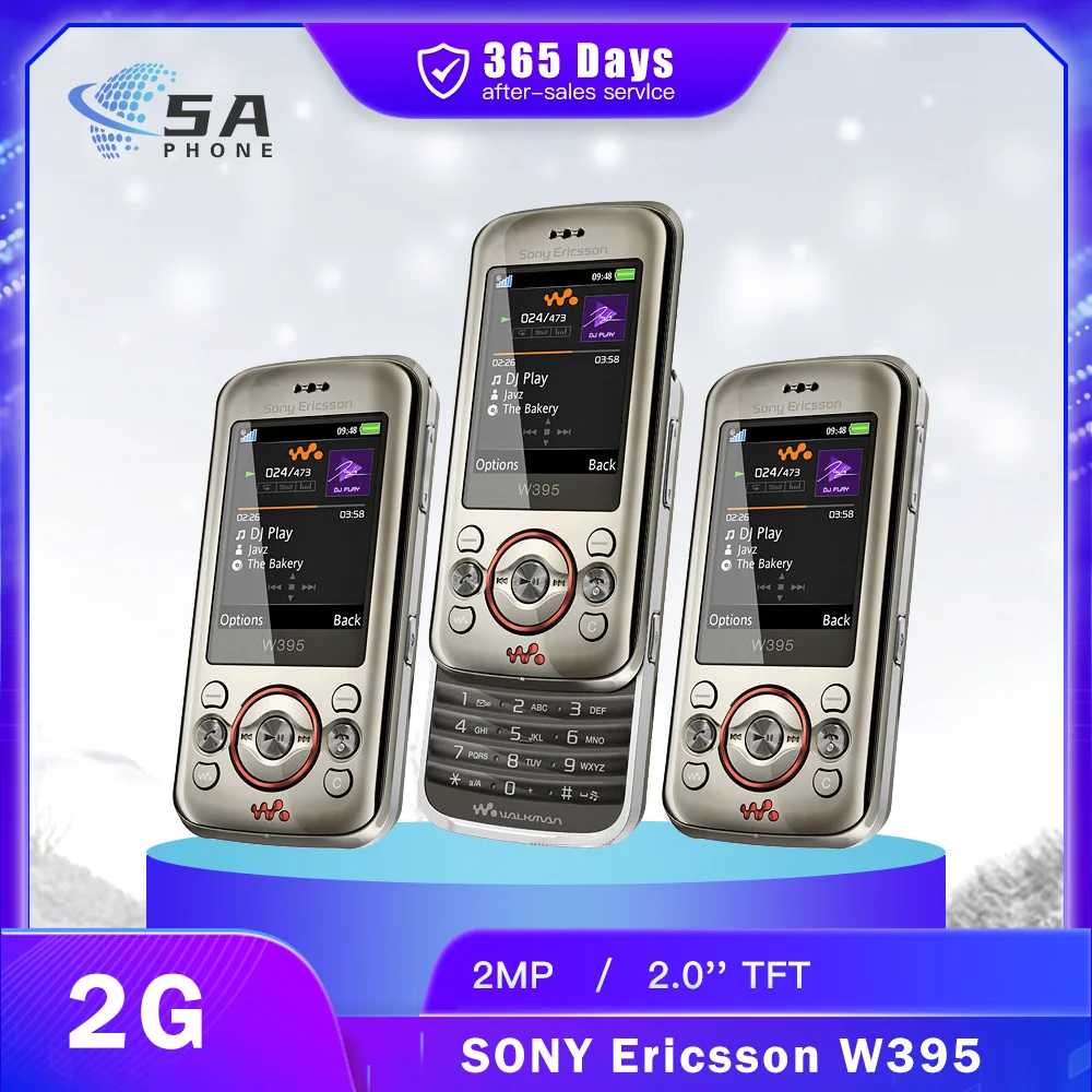 Original Sony Ericsson W395 2G Mobile Phone GSM 850/900/1800/1900 2.0'' Display 2MP FM Radio Bluetooth CellPhone