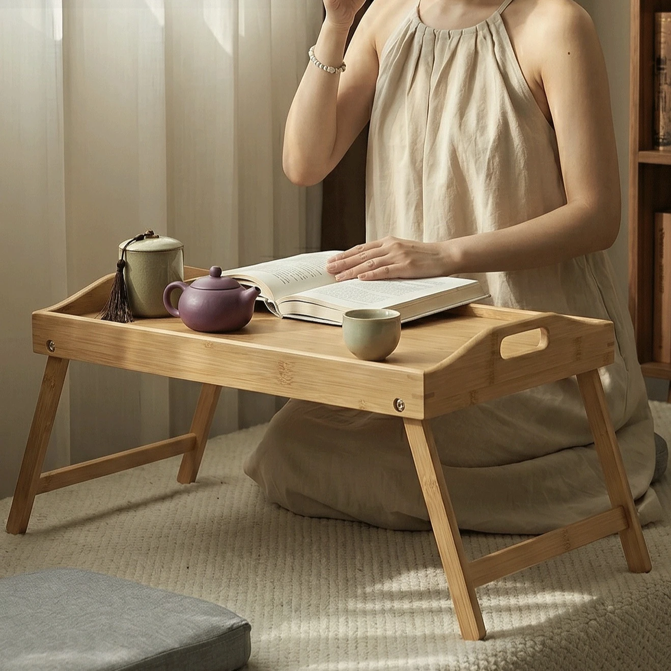 Foldable solid wood kang table bay window table tatami tea table Japanese kang table tea table coffee table living room