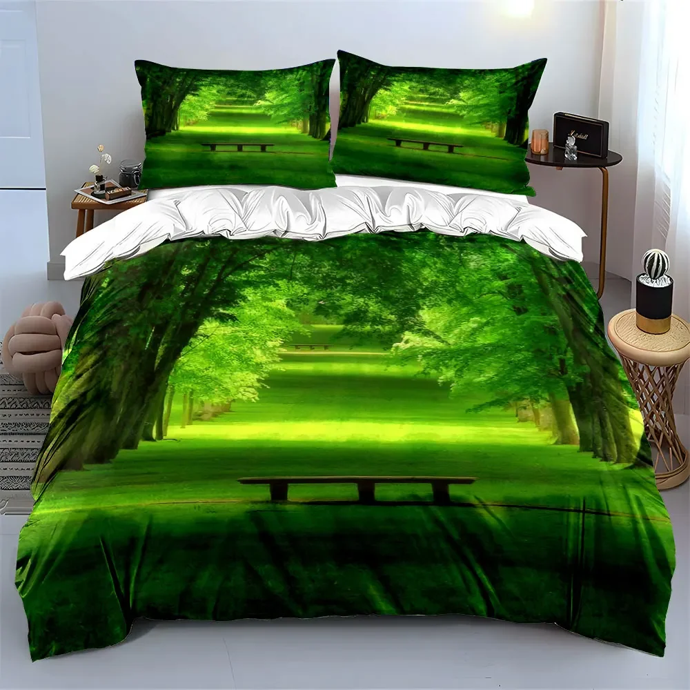 

Green Landscape Decoration Set Bedding Set with 1 Duvet Cover 2 Pillowcases Single Double King Queen, Gift