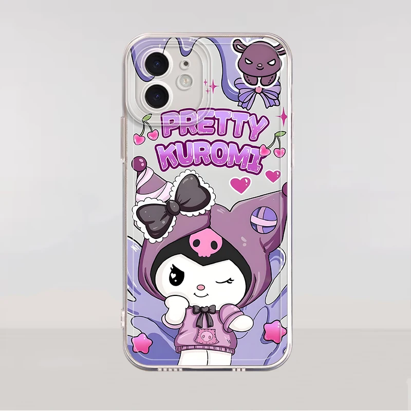 Sanrio-funda bonita Kuromi para iPhone 17 Air 12 Mini XR 16 15 14 Plus 16e 7 8 13 12 11 Pro MAX, funda suave para teléfono