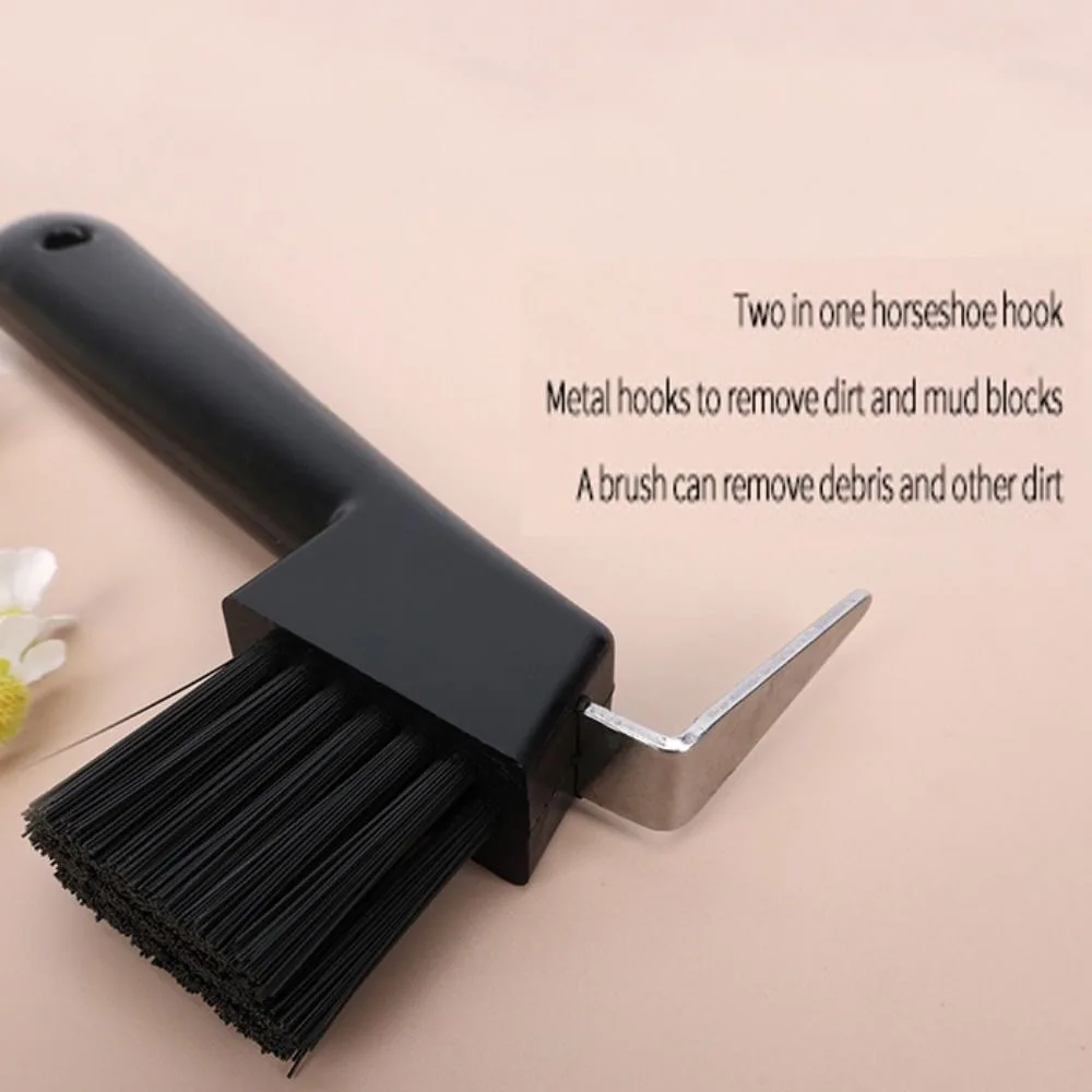 Plastic Horse Hoof Pick Brush Black Horse Gear Supplies Horseshoe Cleaning Tool Multifunction Portable