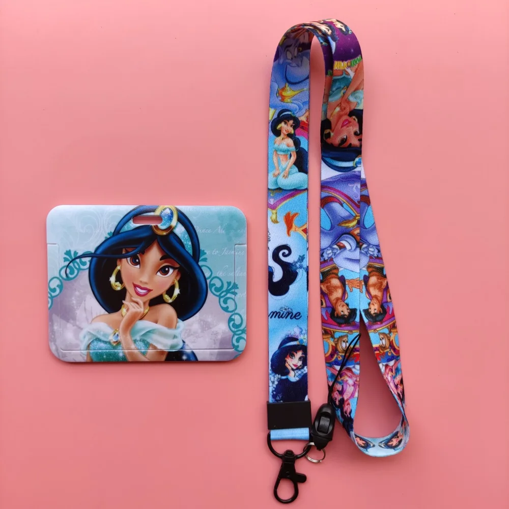 Disney Jasmine Princess Identification Card Holder lanyards Cartoon Aladin Card Case ID Badge Holders Business Retractable Clip