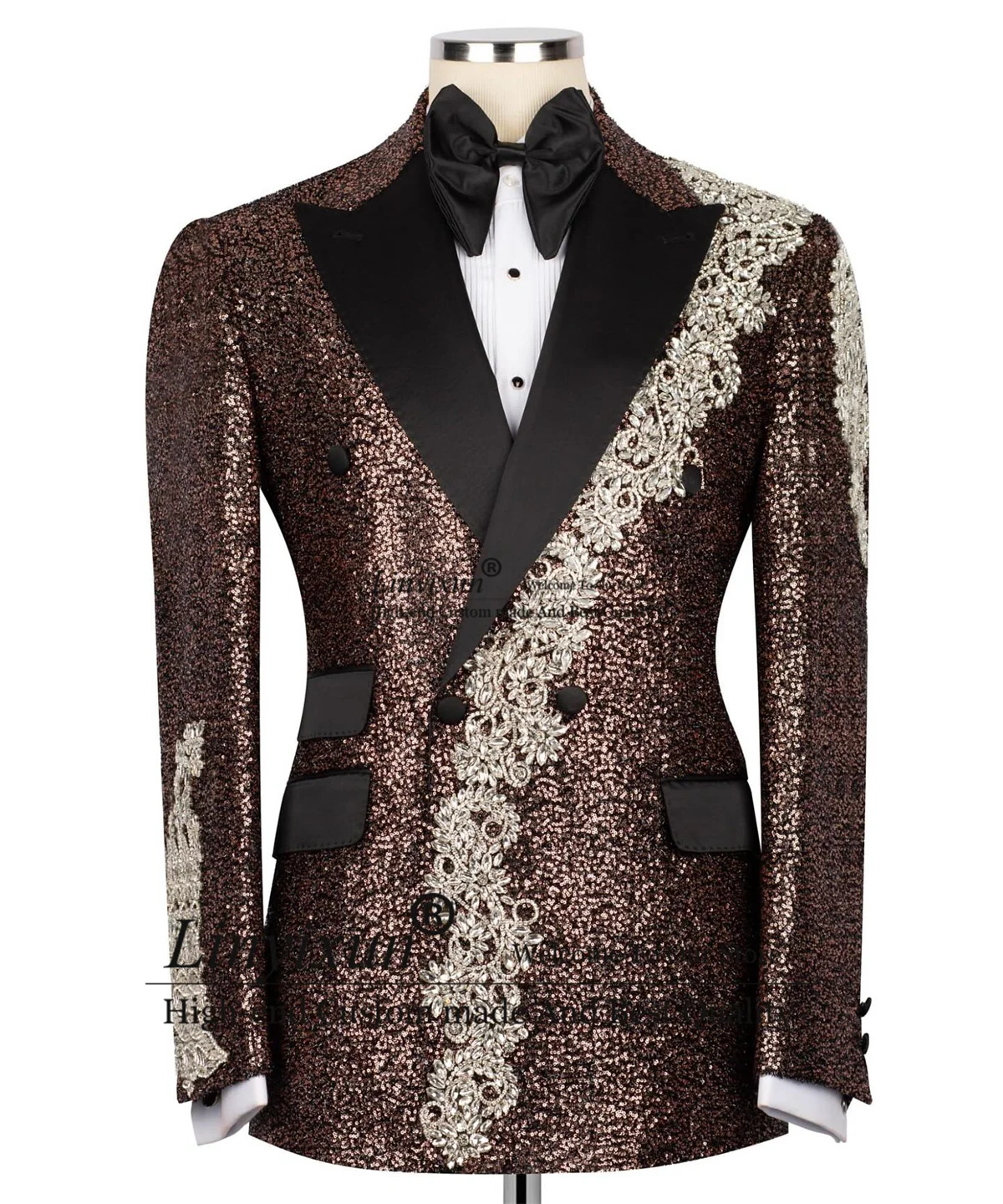 

Glitter Rhinestone Sequins Men Suits Customized Groom Tuxedos 2 Pieces Sets Male Prom Party Blazers Slim Fit trajes para hombre