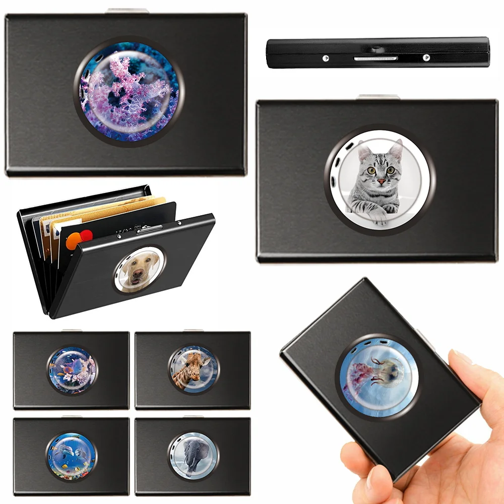 Business Credit ID Smart Card Holder for Men Women 2023 Window Pattern Print Small Purse Push Case Mini with Cover ID Card Case