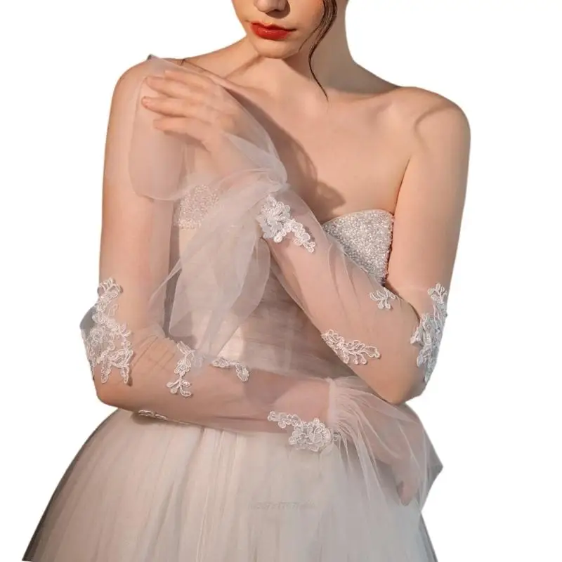 X5XA Flared Cuffs Arm Sleeves Wedding Gloves for Bride Special Occasion Evening Event Long Arm Cover Armwear for Photoshoots