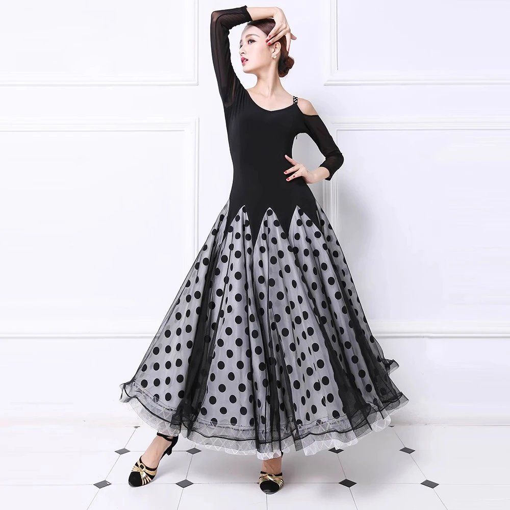 2025, schwarzes Ballsaal-Wettbewerbs-Tanzkleid für Damen, hochwertig, einschulterig, Standard-Modren-Walzer-Gesellschaftstanzkleider