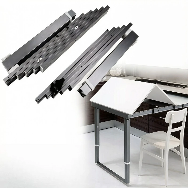 Hidden drawer type kitchen slide multi-section track flat push with feet invisible folding pull-out dining table