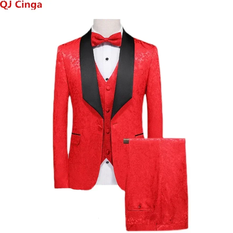 Men's Suit 3-piece Tuxedo (Jacket + Pants+Vest) Wedding Party Terno Masculino, Business Office Costume Homme, Asian Size M-6XL