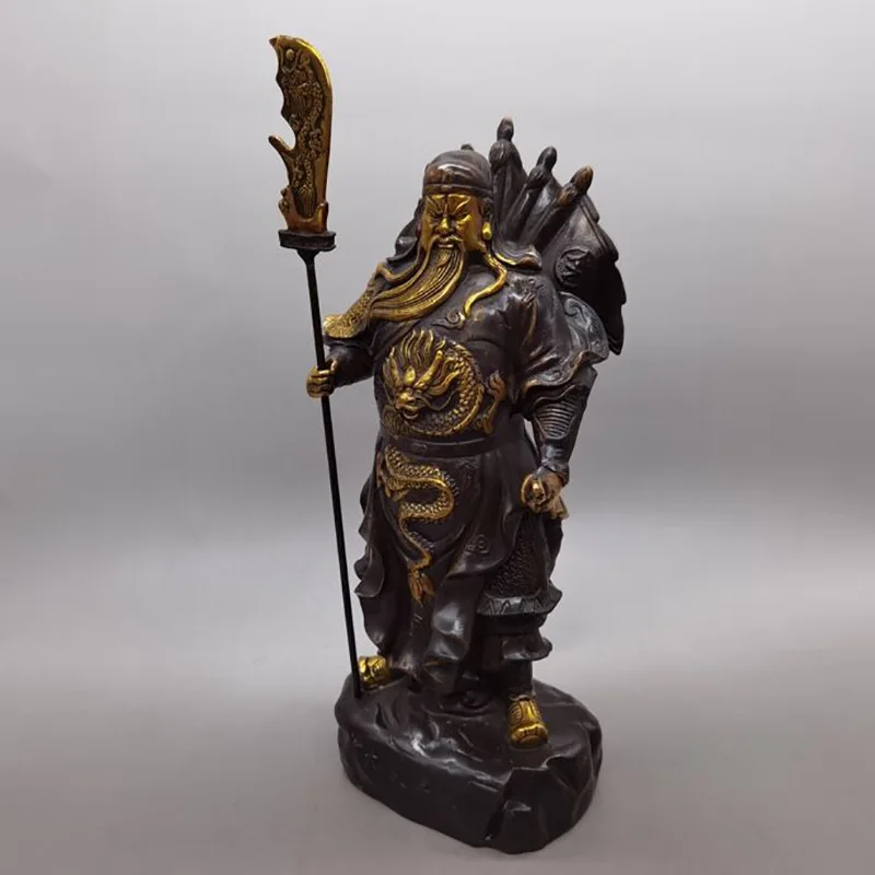 Gilt Brass Home Decoration Antique Collectible Loyal and Righteous Guan Gong Statue Opening Gift