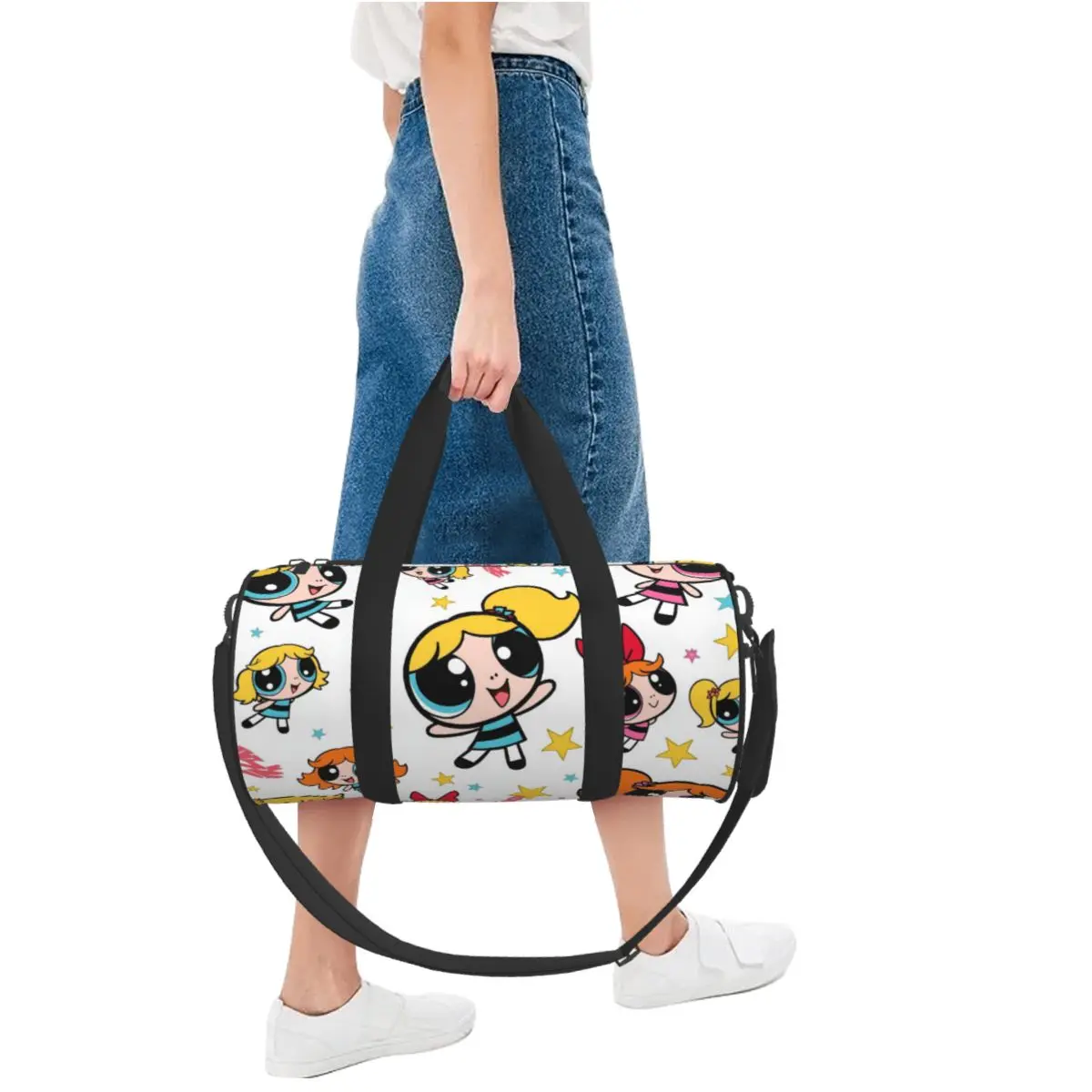 Funny Anime Y2K Powerpuff Cute Girls Tote Bag Travel Duffel Fitness Bag Hand Luggage Harajuku 2000s Style