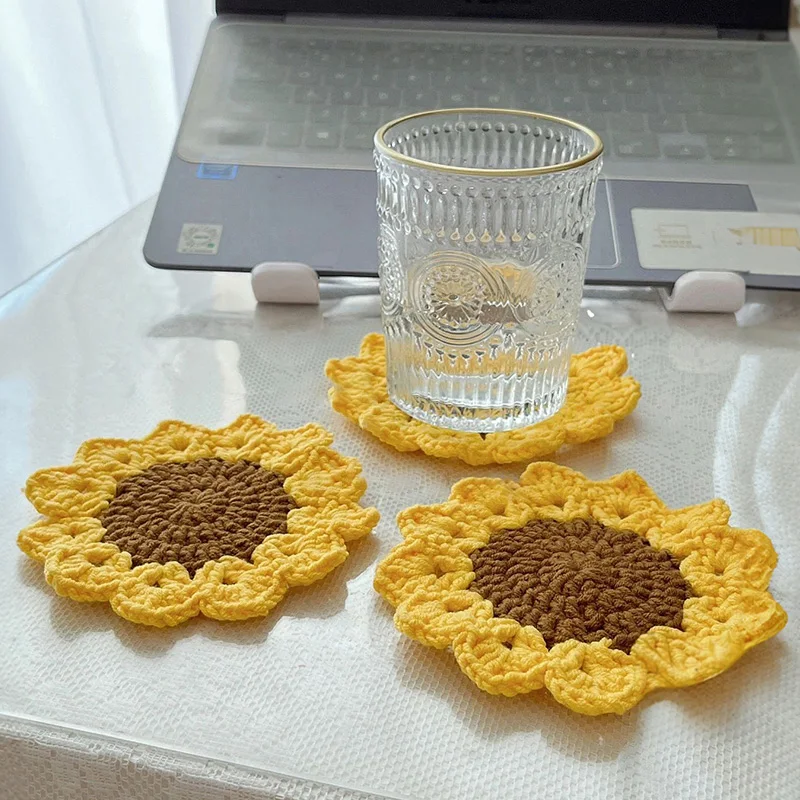 Tulips Knitted coasters Handmade Crochet Coasters Pad  Insulation Table Mat Placemat Home Kitchen Table Decor