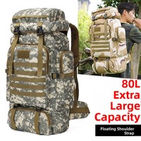 Large Capacity Camouflage Hiking Backpack Men's Off-Road Running Bag 80L Outdoor Double Shoulder Bag Waterproof Oxford Cloth