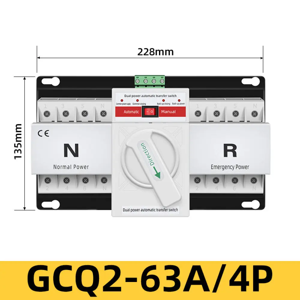 Automatic Power Transfer Switch Dual Source Changeover Controller Household PV Solar Grid System 2P 4P 63A 125A Voltage Safety