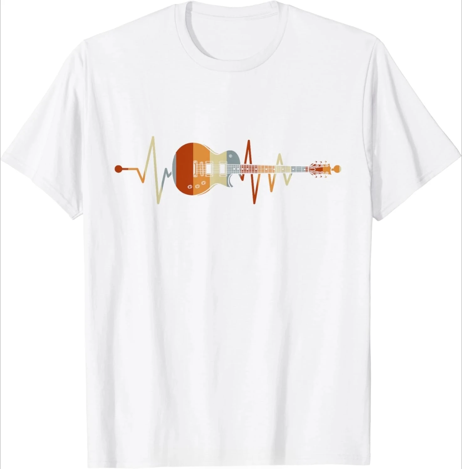 Vintage Heartbeat Guitar Tee Music Lovers Gift Custom Printed Graphic New Summer Top Daily Round Collar Tee High Quality Top