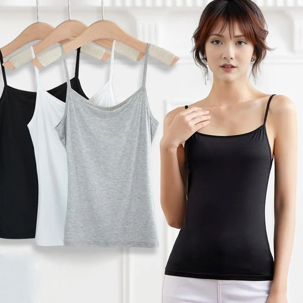 Women Sling Tops Round Neck Sleeveless Bottoming Tops Solid Color Slim Fit Breathable Summer Tank Tops Layered Camisoles 여성용 탱크톱