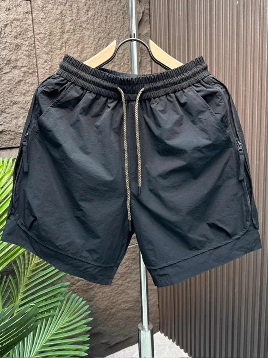 

Мужские шорты на молнии из тонкого ледяного шелка, быстросохнущие, пляжные, повседневные, свободного кроя, молодежные, трендовые, с защитой от солнца UPF40+