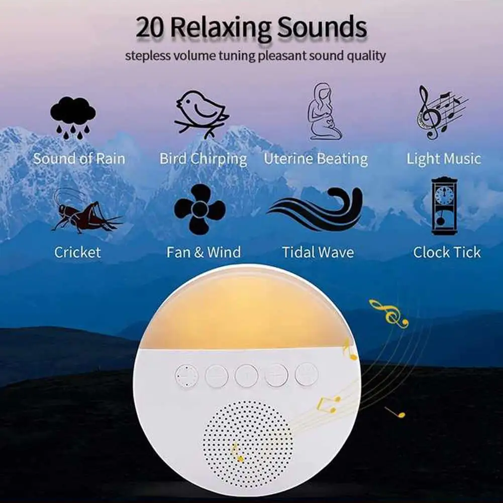 

Baby White Noise Machine Night Light Sound Volume Adjustable Smart Timing For Home Sleeping USB Rechargeable Timed Shutdown