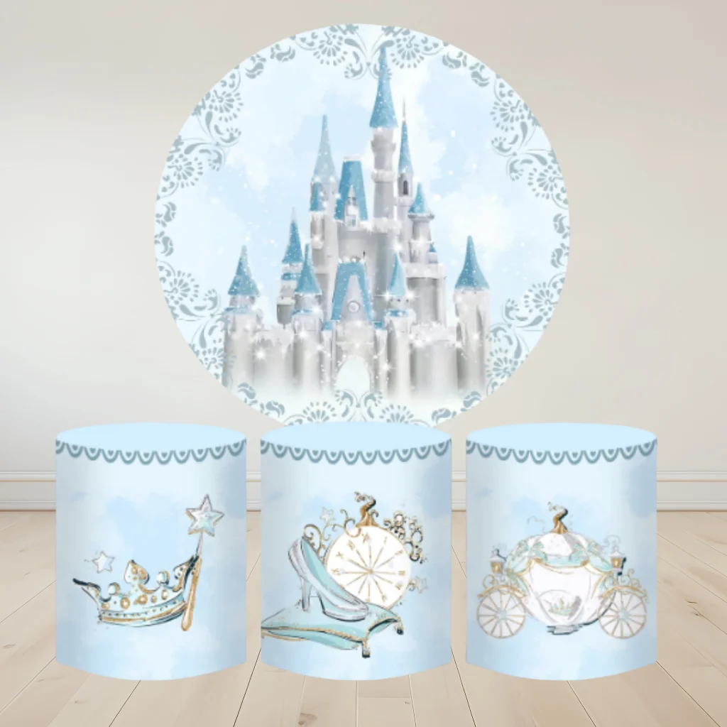 

Hasbro Castle Cinderella Cylinder Cover Round Photo Backdrop Shower Birthday Party Plinth Dessert Table Photography Background