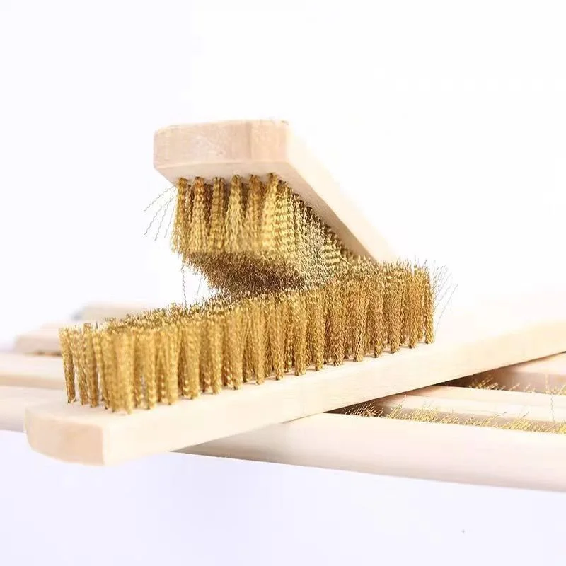 60Pcs Wood Handle Brass Copper Wire Brush Heavy-Duty Polishing Grinding Scrubbing Removing Unfinished Metal Tool