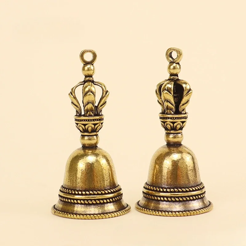 Campana de viento de latón artesanal, fundición a presión, llamada manual, campana de bronce tibetano Vintage, servicio de recepción, decoración de meditación y oración, 1/2 ud.