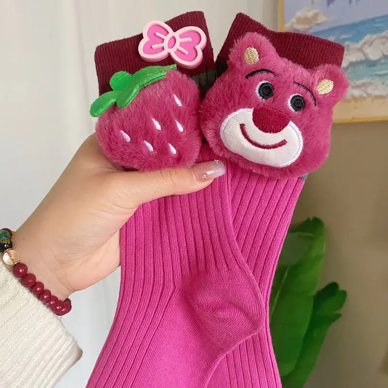 

Disney Cartoon Socks Anime Character Lotso Theme Strawberry Bear Student Trendy Jewelry Girl Cute Socks Children Christmas Gift