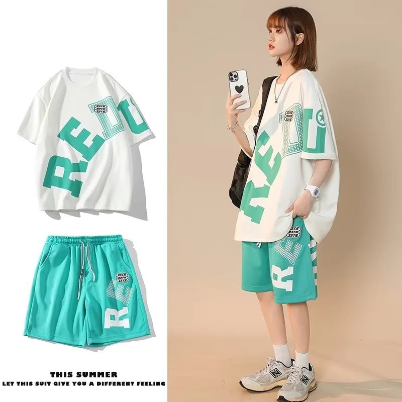 

HOUZHOU Two Piece Women Tracksuit Oversized Shorts Sets Summer Korean Fashion Short Sleeve Tops Female Sports Casual Suits