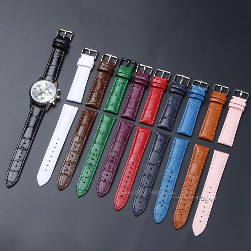 Cowhide Leather Watch Strap 10 12 14 16 19 21 18mm 20mm 22mm 24mm Watch Pin Buckle Band Soft Wrist Watchband Bracelet with Tool