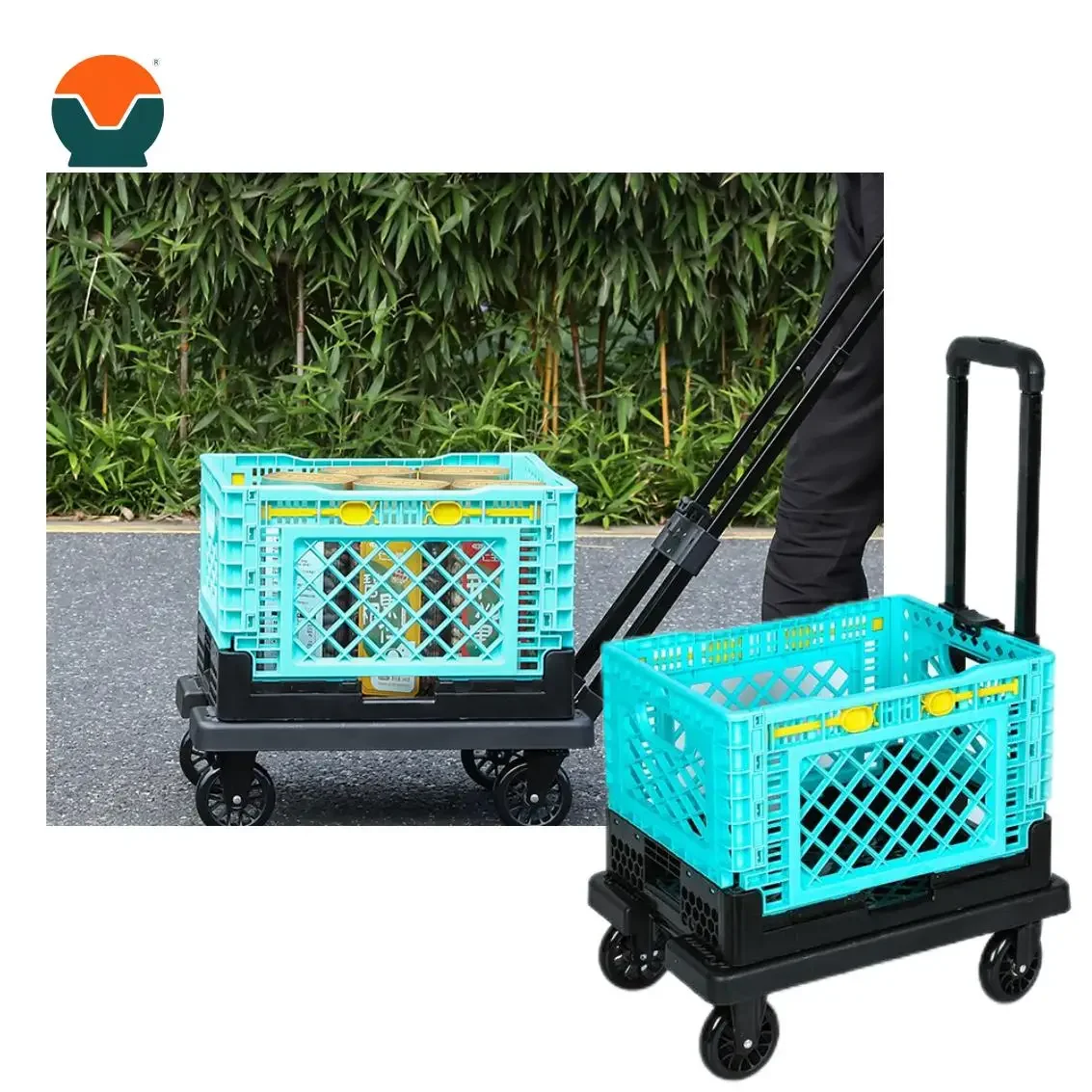 Foldable Homequip 4-Wheel Trolley Hand Truck 100KG Load Capacity Luggage Cart Home Shopping Trolleys & Carts