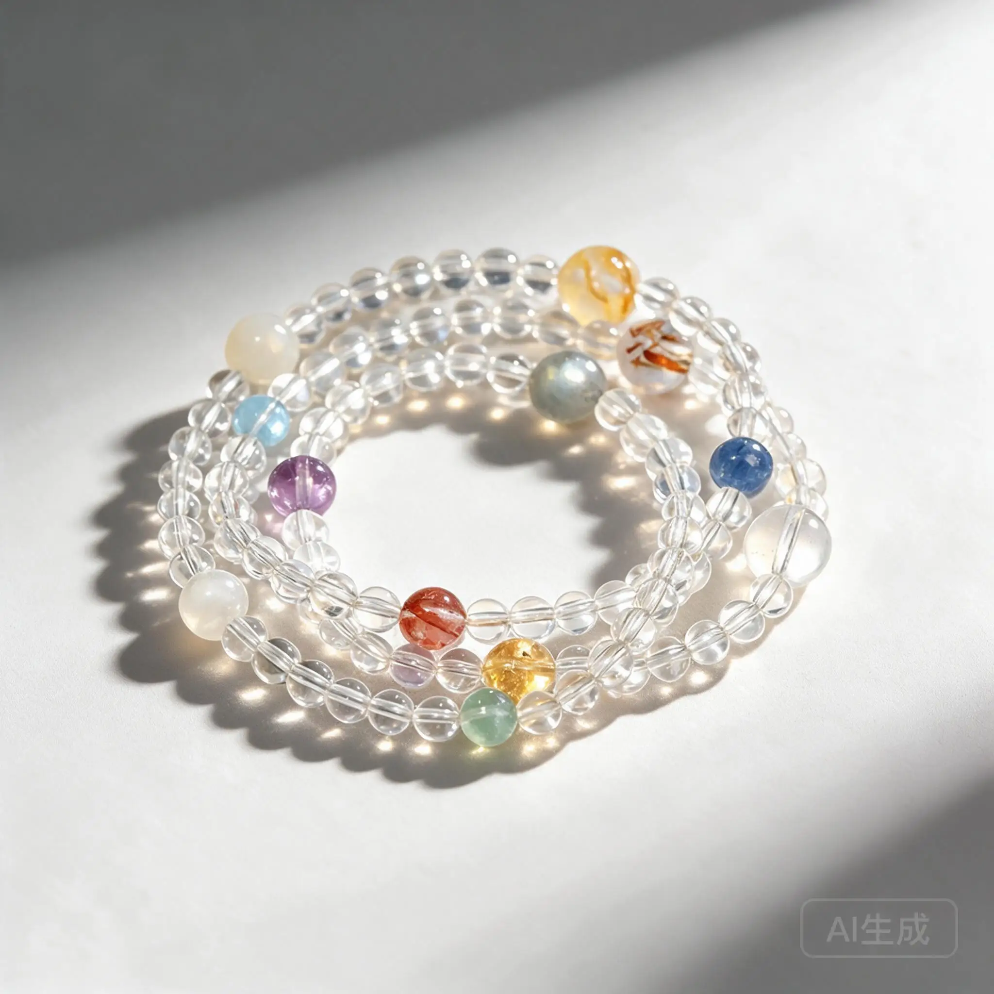 Chinese Style 4to5mm Natural Clear Quartz Multi Gem Handstring Bracelet For Women Dainty Lucky Wealth Attracting Blessing Gift
