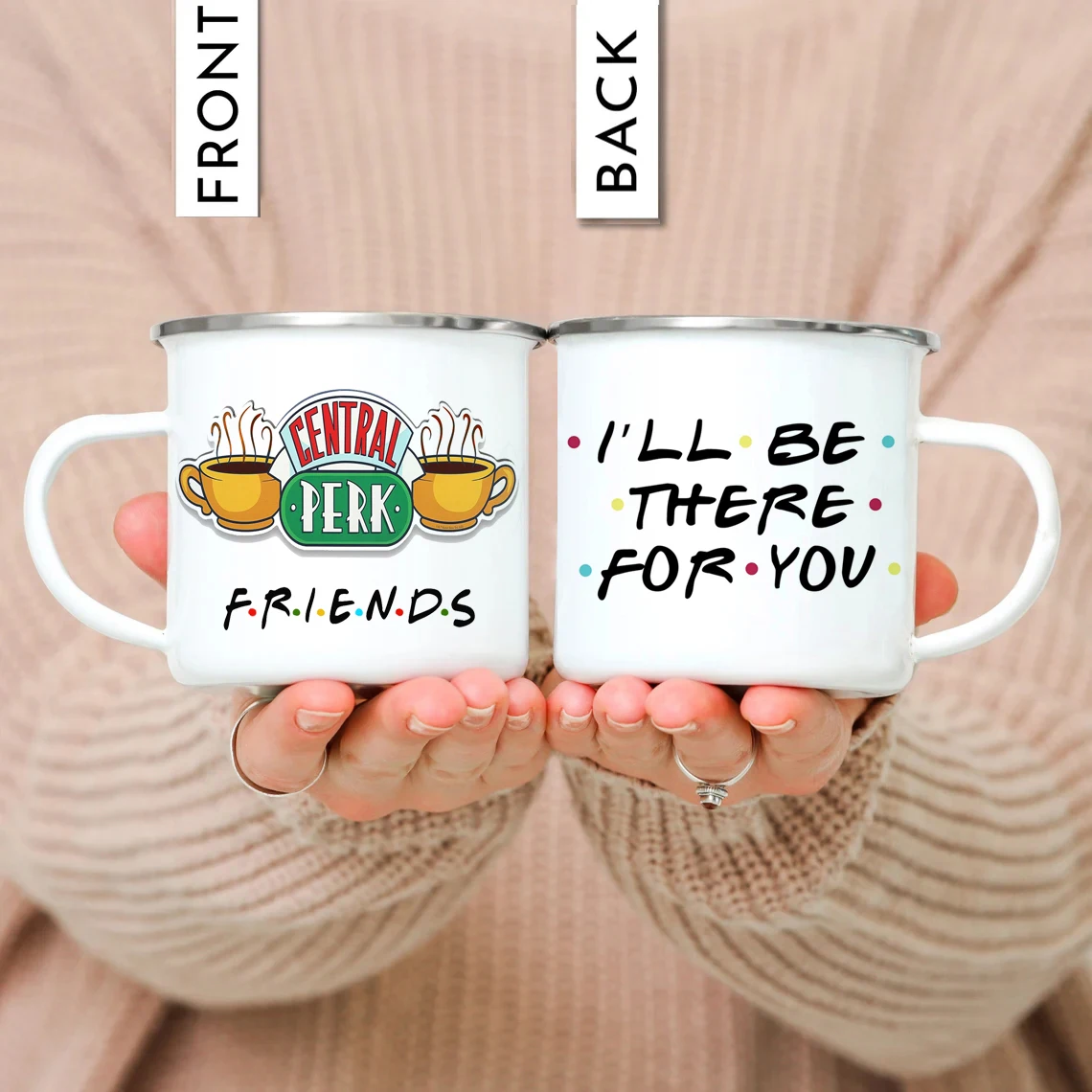 Dropshipping Personalized Name Central Perk Design Cup 12oz Enamel Wholesale Coffee Mug Tea Milk Cups