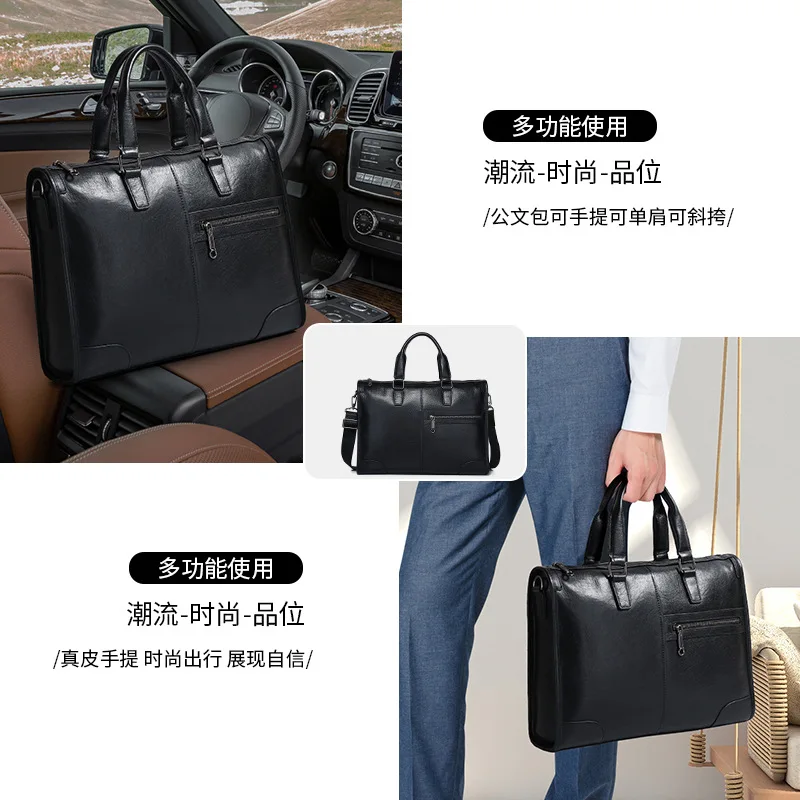 New Men's Handheld Business Laptop Messenger Luxury Brand Men Bag High-end First Layer Cowhide Briefcase Leather Man Bags