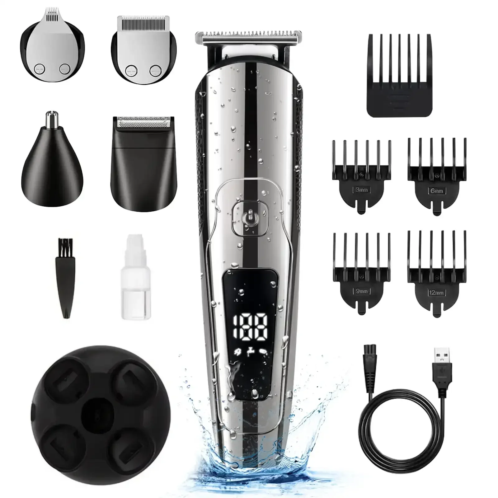 

5 in 1 Men's Beard Trimmer - Men's Electric Shaver, Cordless Hair Clipper for Beard, Body, Nose Hair and Face