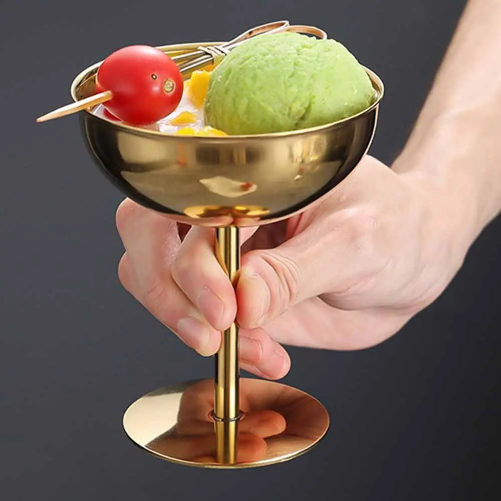 150/250ML Ice Cream Cup Food Grade Stainless Steel Shorty Salad Bowl Dishwasher Safe Stable Stemmed Fruit Plate Party Supplies