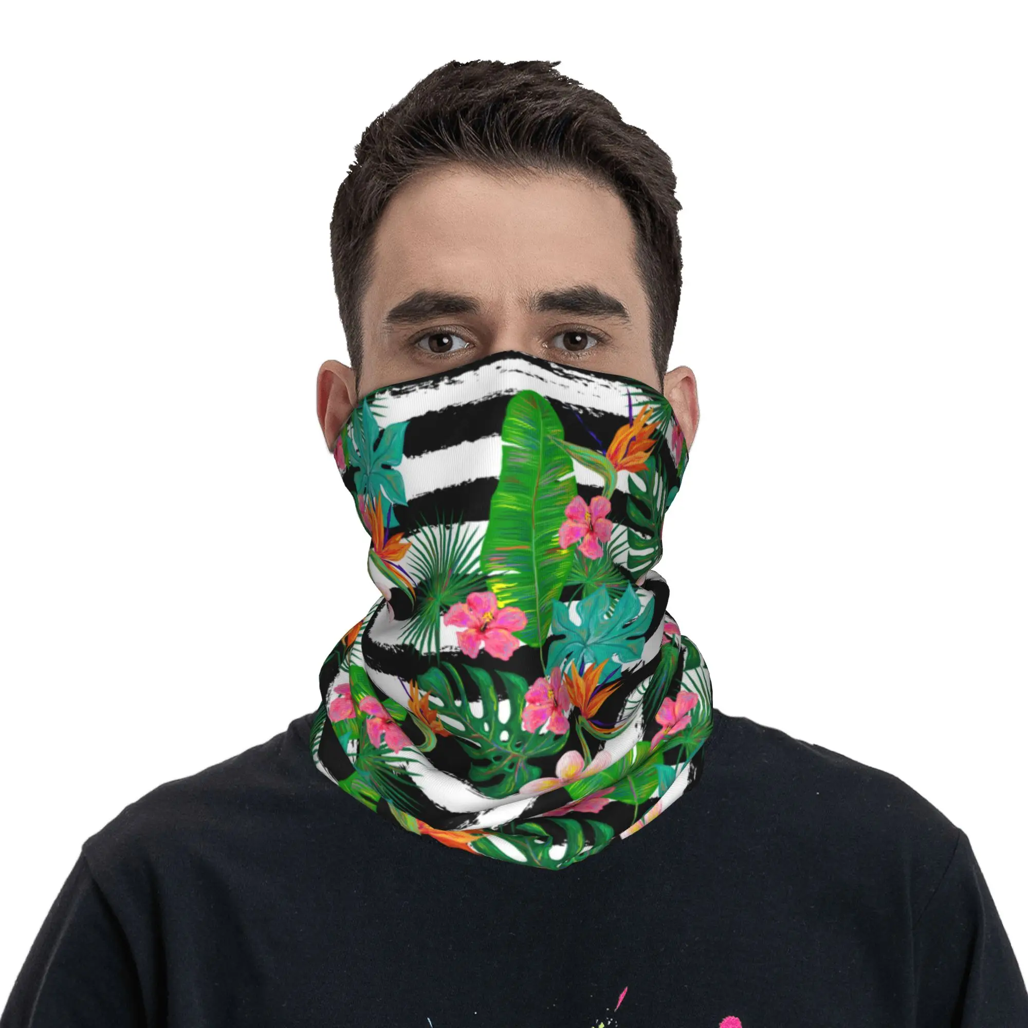 Pañuelo para el Cuello con Estampado de Flamencos y Hojas de Palma, Bufanda Facial, Pasamontañas para Correr, para Hombres, Mujeres y Adultos, Lavable