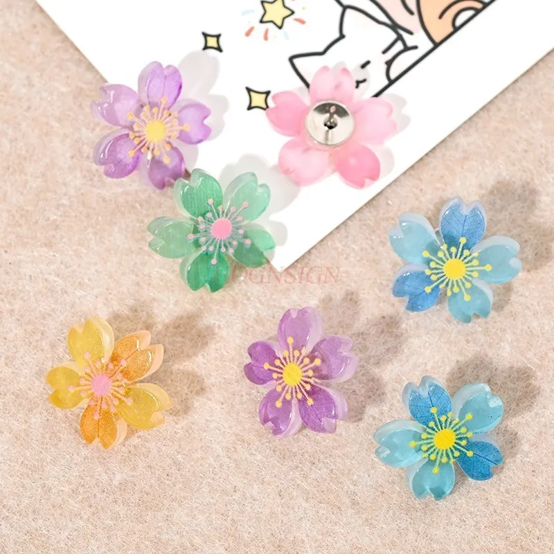 Colorful Cherry Blossoms, I-shaped Nails, Soft Wooden Board, Photo of Nailing, Wall Felt Board, Handmade Push Pin