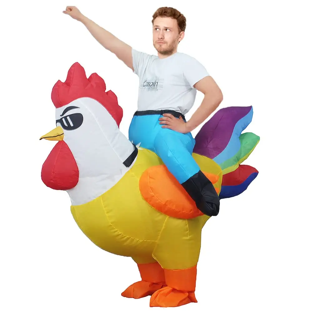 Disfraz de gallo inflable para adultos y niños, traje de soplado de lujo para fiesta de Cosplay de Halloween, disfraces divertidos, vestido de Mascota de Carnaval