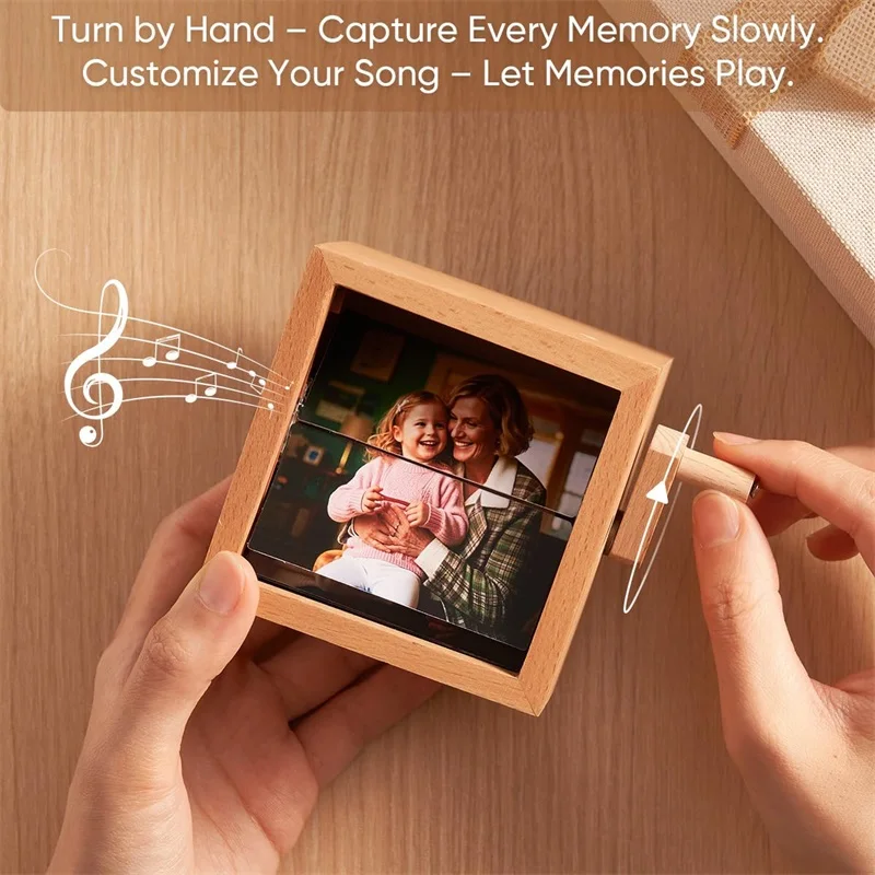 صندوق رسوم متحركة بإطار كتاب قابل للطي مخصص، ألبوم صور مكرنك يدويًا، صندوق ذاكرة دوار خشبي مع هدية خفيفة وأغنية #4