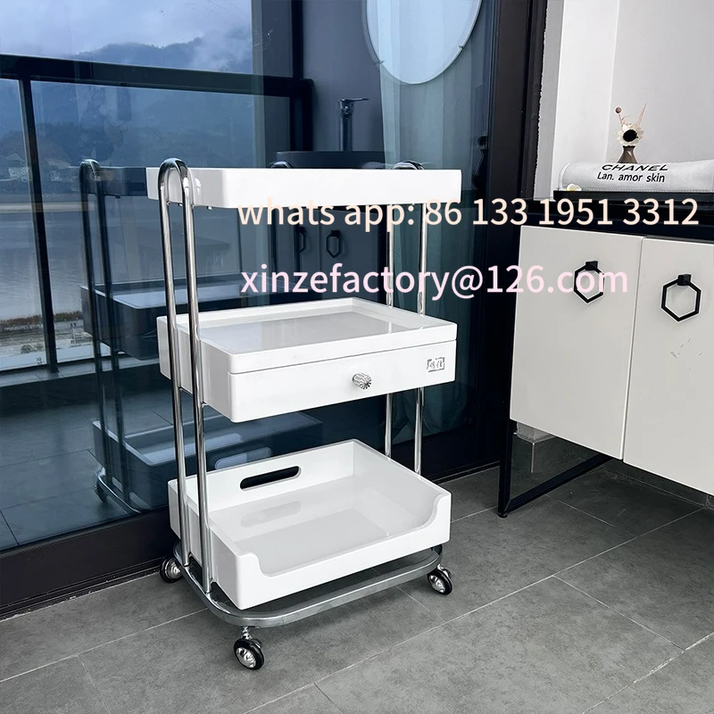 

Customizable three-layer simple multi-function beauty salon trolley with drawers