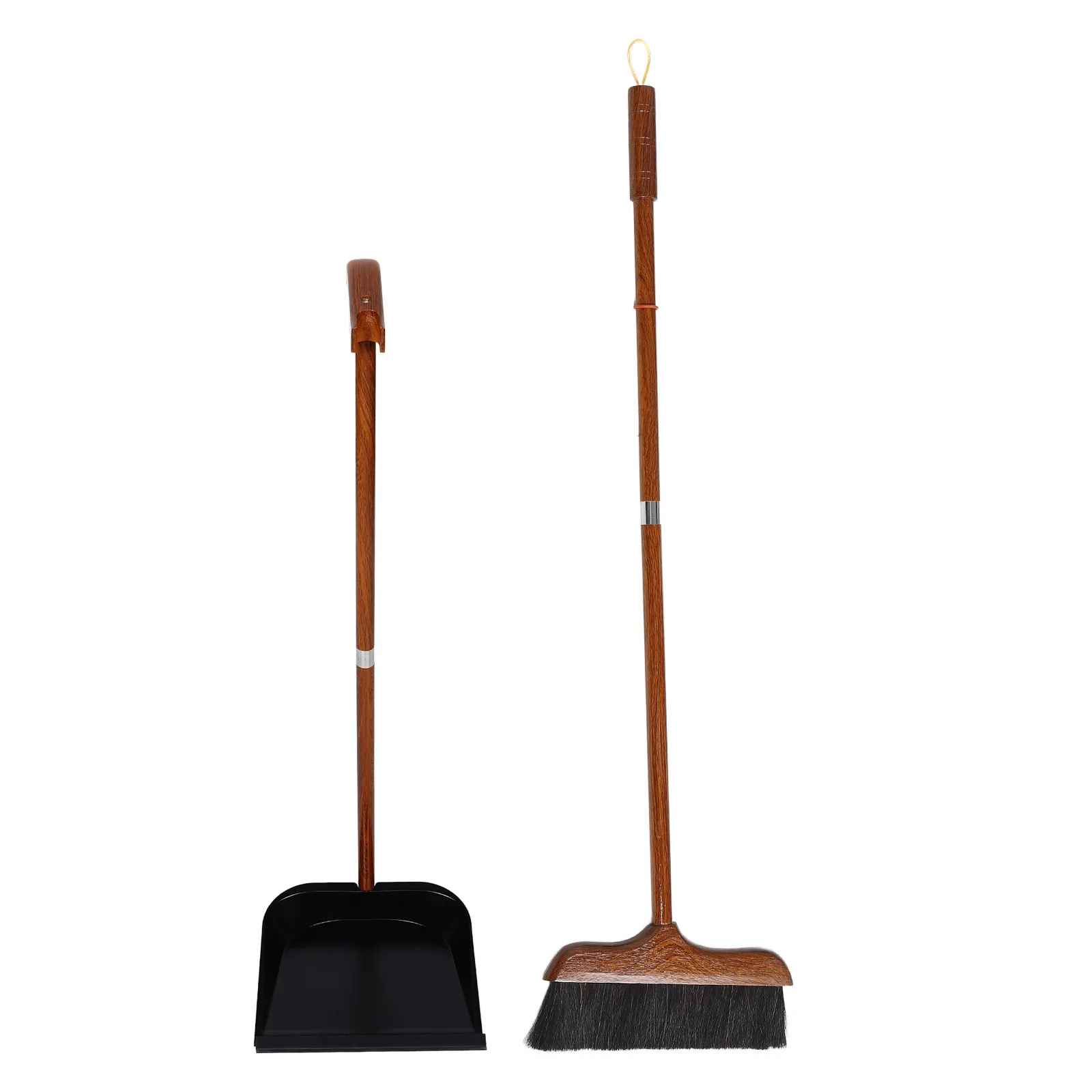 

Wood Broom and Dustpan Set Long Handle Ergonomic Design Built-in Comb for Hair Removal Scratch-Free Floor Cleaning Home Office