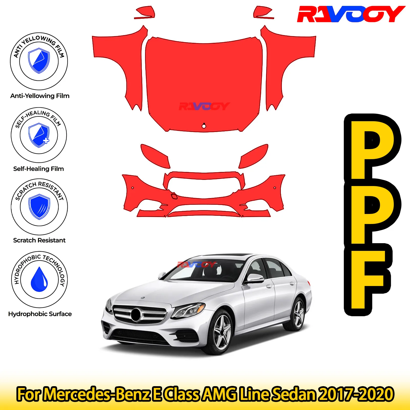 

For Mercedes-Benz E Class AMG Line Sedan 2017-2020 Glossy Matte Black Precut front PPF Kit Paint Protection Film