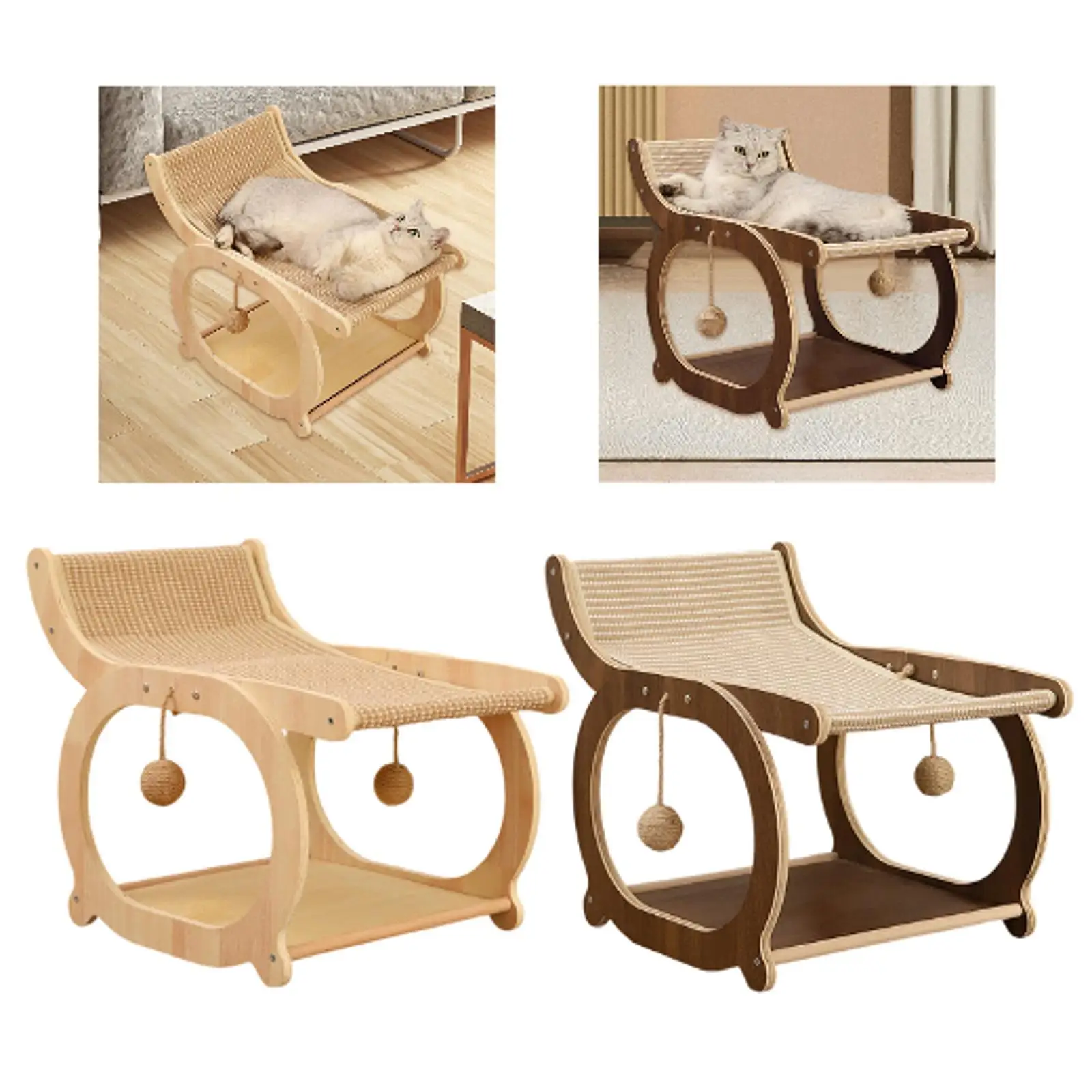Elevated Cat Bed Kitten Interactive Ball Toy Cat Sisal Lounge Chair Scratcher for Home Garden Small Medium Cats Pet Outdoor