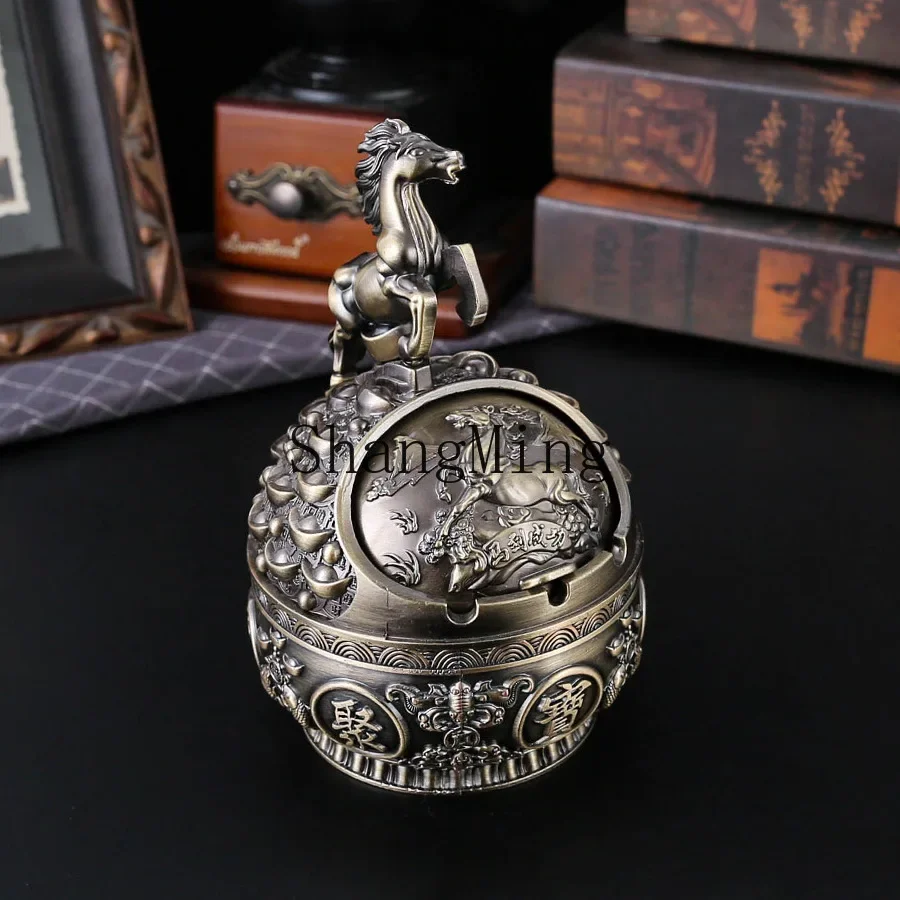 

CLL zodiac retro ashtray with cover windproof ash-proof fly drop-proof home office living room coffee table ashtray