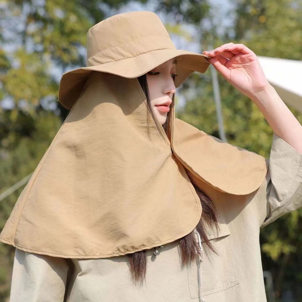 

Simple Wide Brim Shawl Fisherman Hat Breathable Elastic Hiking Bucket Hat Neck Protection UV Anti Mountaineering Cap Summer
