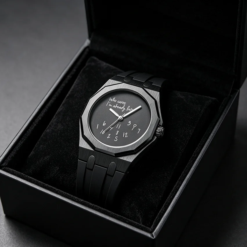 Luxury Men's Waterproof Watch Octagon Case Silicone Strap 