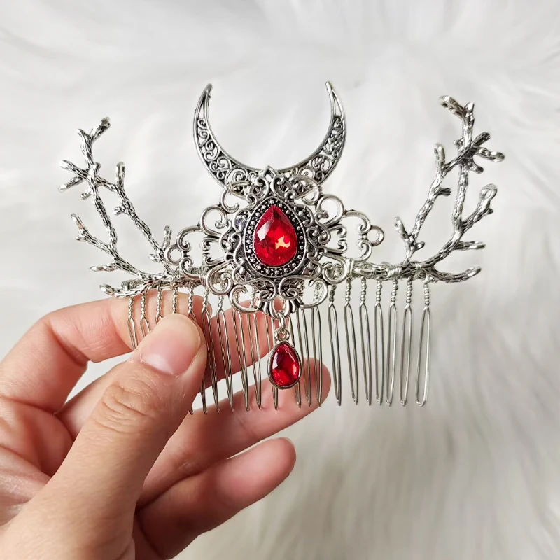 Witch Fairy Crystal Crescent Moon Twigs Branch Amethyst Haircomb Forest Woodland Hairclip Hairpin Faerie Hair Jewlery for women