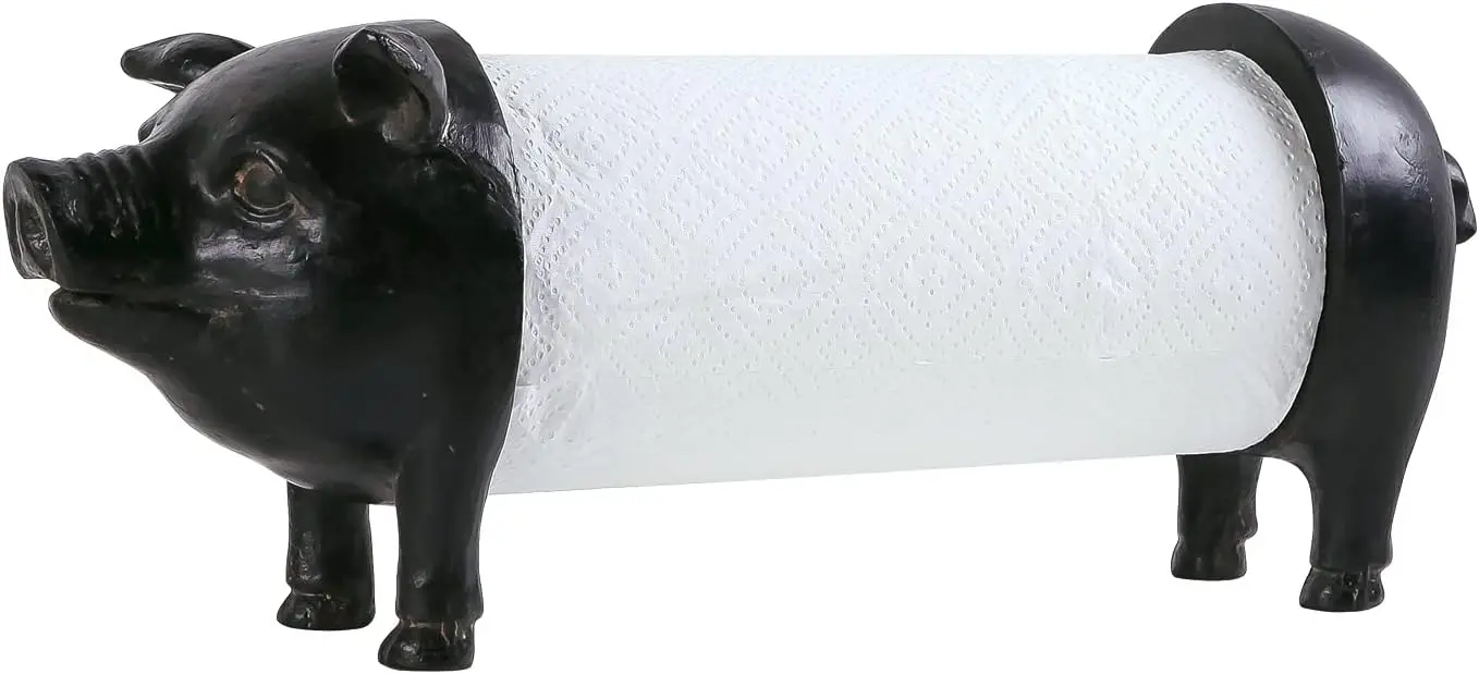 

Vintage Black Pig Paper Towel Holder, Rustic Farmhouse Kitchen Decor for Countertop