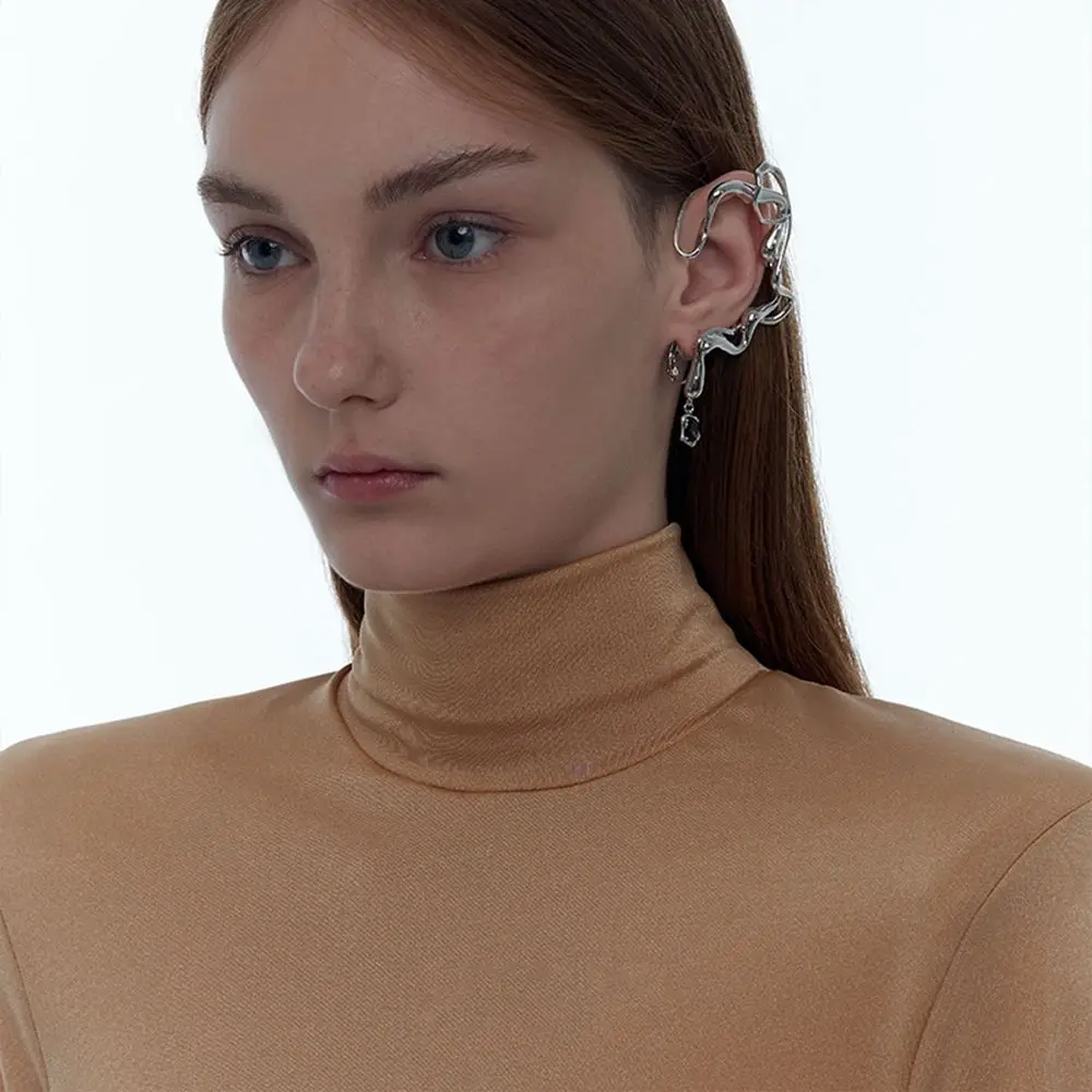 All-match Vintage Geometric Rhinestone Soild Color Irregular Earrings Women Clip  Earrings Snake Ear Hook Korean style Jewelry